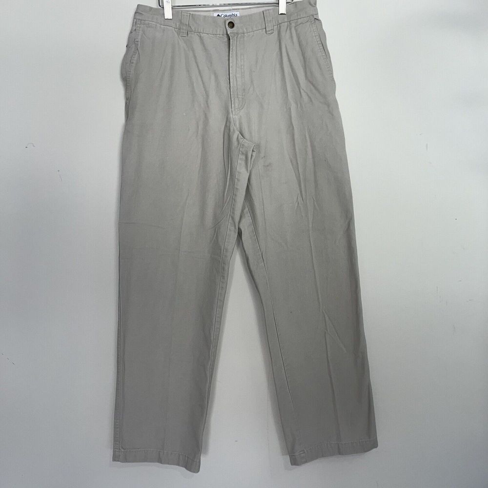Columbia Men's Tan Khaki Flat Front Casual Chino Pants Size 34 x 32